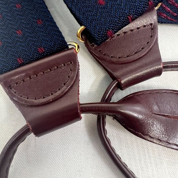 Pelican USA Men's Adjustable Navy Blue Elastic Suspenders Polka Dot Brass Clips - Picture 12 of 14